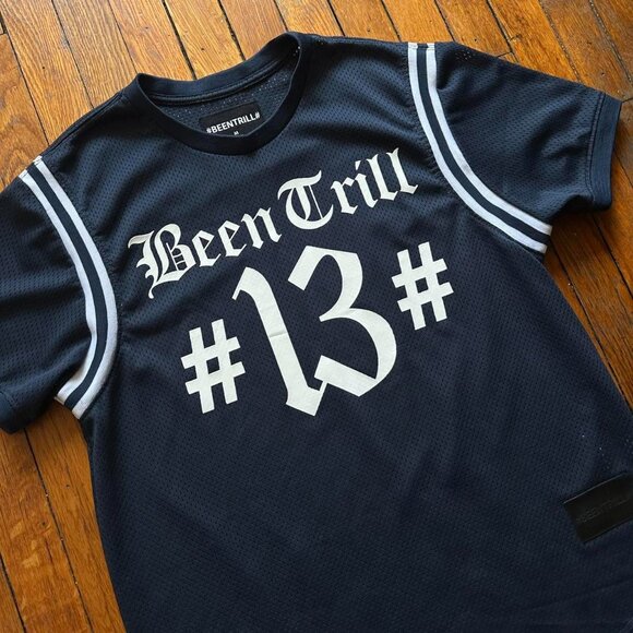 Been Trill Virgil Abloh Heron Preston #13 Football Jersey Men‎ Medium Navy Blue - Picture 2 of 8